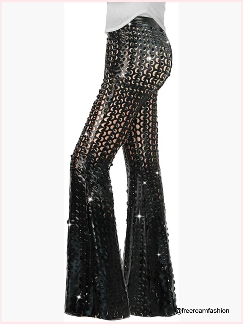 Sequin Flare Pants High Waisted Bell Bottom Sparkly Glitter Party Trousers - Picture 1 of 5